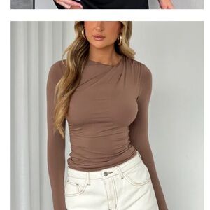 White Fox Boutique Mocha Long Sleeve Top